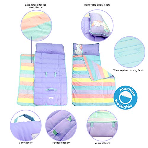 Nap Mat for Toddlers at Preschool Kinder Daycare – Portable Unicorn Sleeping Bag Mats w Blanket + Pillow for Boys or Girls