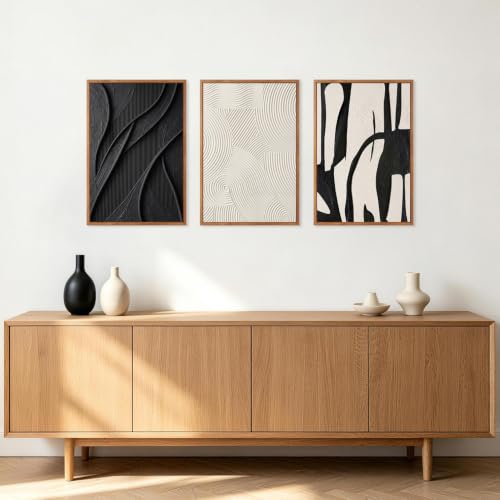 Image of CHDITB 3D Small Black White Geometric Wall Art, Impasto Relief Wall Decor