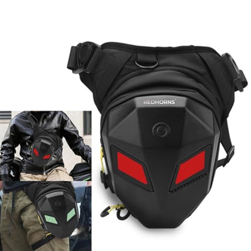 Image of REDHORNS Mini Motorbike Thigh Bag with LED Eyes, Waterproof Unisex Leg Drop Bag, Motorcycle Riding Waist Pack, Multifunctional Design, Travelling Camping Cycling Waist Pouch - Black