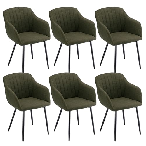 Goeurvant Lot de 6 Chaises Salle à Manger avec Accoudoirs, Chaises de Cuisine Modernes avec Pieds en Métal et Assise en Polyester pour Salon, Vert Herbe