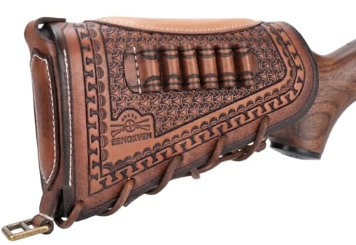Ebnoxven Leather Cheek Riser for Rifle Stock with Rifle Shell Holder for .308, 30-06, 270, 45-70, 243 Rounds Leather Buttstock Cover with Recoil Pad