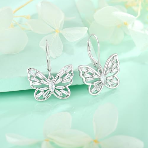 Starchenie Butterfly Earrings for Women 925 Sterling Silver Leverback Drop & Dangle Earrings Birthstone Butterfly Jewelry4