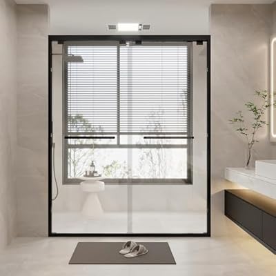 KPUY Glass Shower Door, 56-60" W x 76" H Semi-Frameless Sliding Shower Door, 1/4" (6mm) Thick Tempered Clear Glass with Explosion-Proof Film Nano Coating, Matte Black