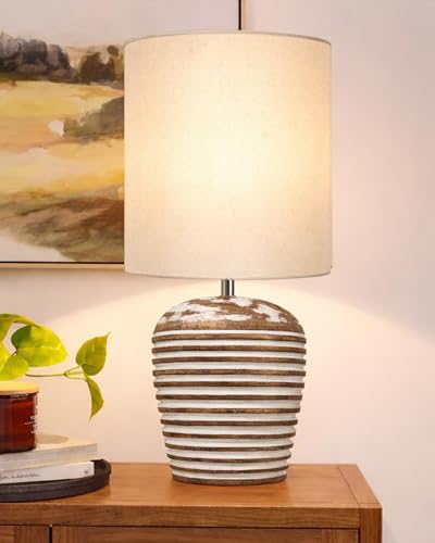 Image of Homesake Wooden Table Lamp for Bedroom | Bedside Lamp with Fabric Shade | E27 Holder with Bulb Included | Warm Light Night, Lamp for Living Room, Study Table & Home Decor (KD Off-White Drum)