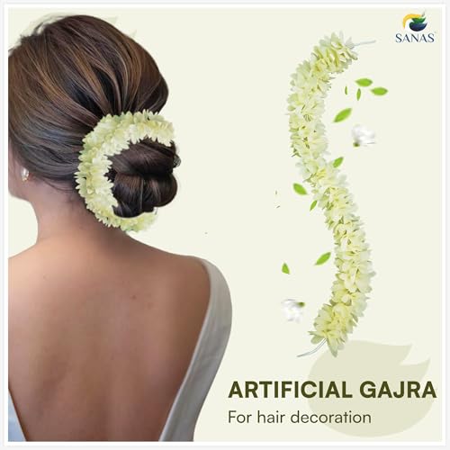 Image of Sanas Gajra For Hair Bun Accessories For Women (4Pcs) Artificial Flowers For Hair Styling Bridal Hairs Accessory For Wedding Accessories For Women Reusable Gajra (4Pcs) (Traditional Floral White)