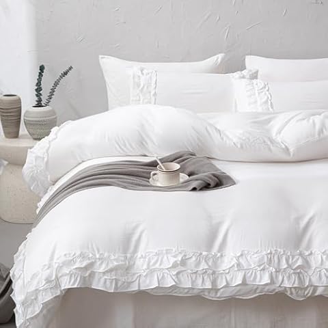 Bedorm White Ruffle Duvet Cover Set Cover