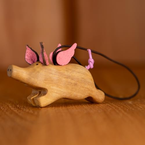 Staboos Figurines de cochons volants, 60 mm, décoration en bois européen durable, cochon unique,...