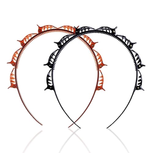2 Stück Haarreif mit Klammern, Hair Twister Haarreifen, Geflochtene Stirnbänder, Double Bangs Hairstyle Hairpin, Twist Clip Stirnband, Stirnband Frisurenhilfe, Styling-Zubehör für Frauen und Mädchen
