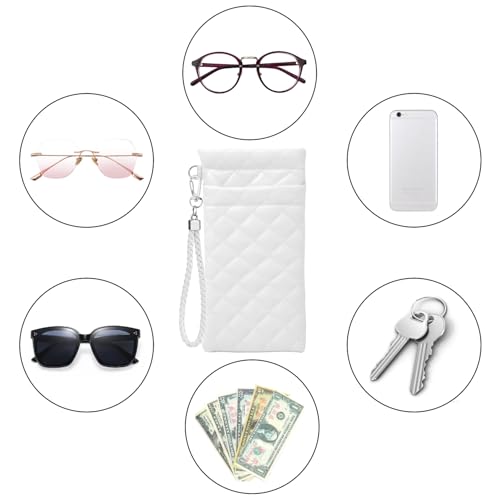 Image of Double Eyeglass Case Squeeze Top Glasses Pouch, Leather Soft Sunglasses Case with Carrying Strap