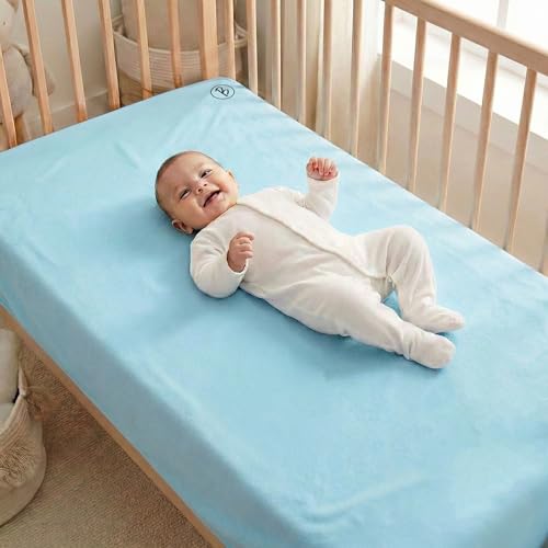 Image of Btag Baby Waterproof, Super Soft Fast Drying Mattress Protector | Extra Absorbent, Anti-Itching Sheet for New Born,Toddler (Size 100x140 cm, Pack of 1, Sky Blue)