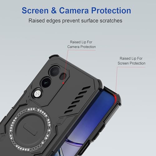Image of Zapcase Back Case Cover for Oppo K13x 5G | Magnetic Case with Built-in Metal Ring | Supports MagSafe Charger, Wallet & Car Mount | Shockproof Hybrid PC + TPU | Black