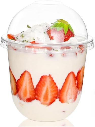 GriMei デザートカップ プラカップ 蓋付き 透明 100個セット プラスチックカップ デザートカップ 使い捨て 使い捨てパフェカップ 穴無し ドーム蓋 とスプーン デザートカップ フルーツカップ パーティー ケーキ デザート プリン 結婚式 誕生日