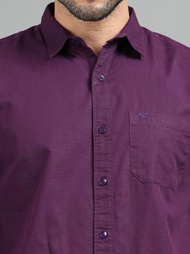 Image of Men Slim Fit Solid Spread Collar Casual Shirt
