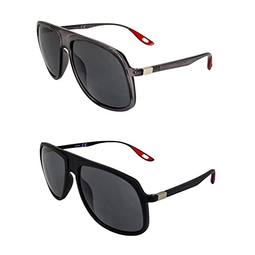 AlterImage Shore Sports Fashion Retro Sunglasses for Men or Women 2 Pair Gunmetal & Black Frames w/Silver Metal Accents & Smoke Lenses