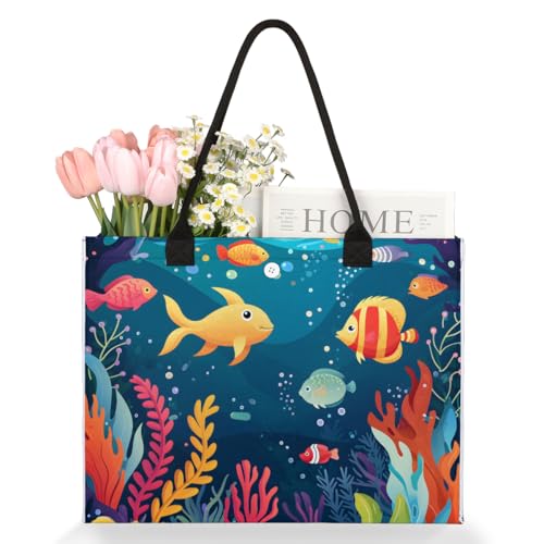 Marine Fish Tote Bag for Women Large Beach Bag Reusable Tote Bags for Work Travel Beach Shopping3