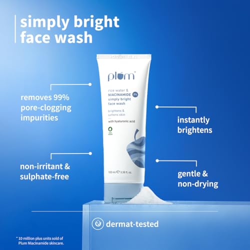 Image of Plum Skin Brightening Combo | 2% Niacinamide Face Wash with Rice Water 100ml + 10% Niacinamide Serum 15ml | For All Skin Types