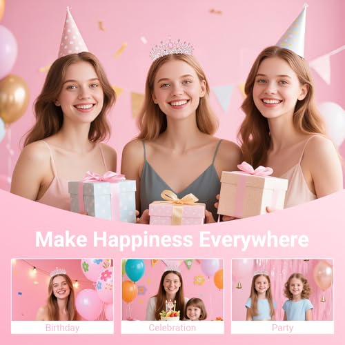 Birthday Tiara and Crown with Sash, Birthday Tiara for Women Party (Pink)
