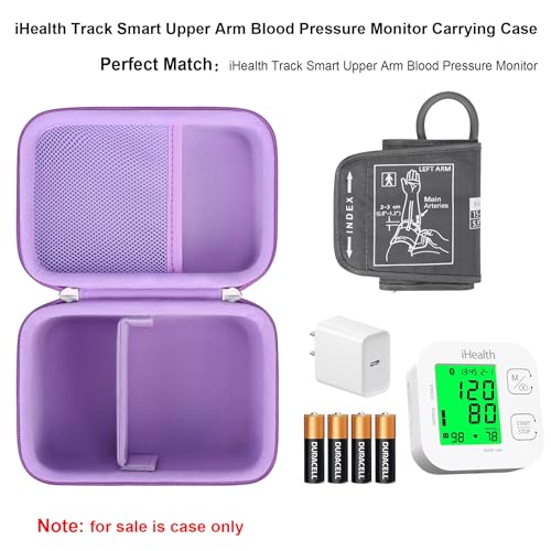 Elonbo Carrying Case for iHealth Track Smart Upper Arm Blood Pressure Monitor, Wireless Bluetooth Blood Pressure Monitor Travel Protective Bag Storage Holder, Mesh Pocket fits Range Cuff, Purple - Image 3