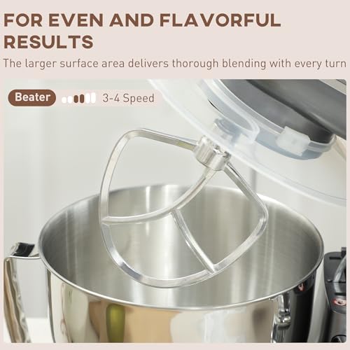 HOMCOM Stand Mixer, 4.5L Food Mixer for Baking, 6 Speeds and Pulse Setting, 1300W Cake Electric Whisk with Dough Hook, Whisk, Stainless Steel Bowl, Splash Guard, Beater, Silver Tone - Image 6