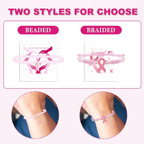 10/20 Pcs Breast Cancer Awareness Bracelets with Independent Small Package of Each Piece, Adjustable Pink Ribbon Bracelets for Breast Cancer Survivor Fighter Gifts, Charity Public Activity Supplies4
