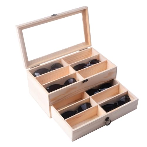 Image of AUTOARK Pine Wood 12 Piece Eyeglass Storage Display Case Organizer,AW-171 | Sunglass Glasses Display,Drawer Lockable,DIY Colors