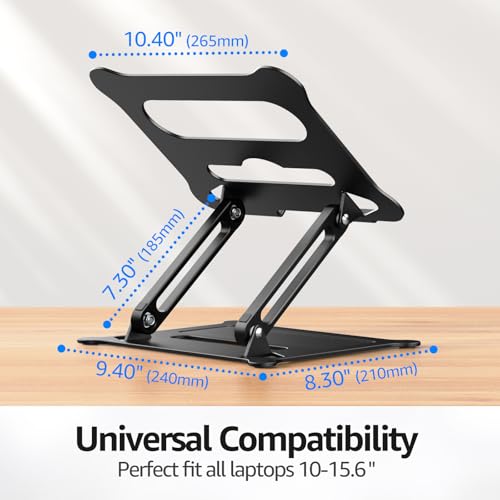 urmust Laptop Stand, Adjustable Laptop Stand for Desk,Ergonomic Multi-Angle Laptop Holder with Heat-Vent, Compatible with MacBook Air Pro, Dell, HP, Lenovo Light Weight Aluminum Up to 15.6"(Black)