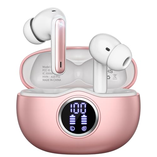 Image of Wireless Earbuds, Bluetooth 5.3 Headphones HiFi Stereo 50H Playback LED Digital Display Ear Buds with ENC Noise Canceling Headset, IPX7 Waterproof Earphones for Gym /Running /Work(Rose Gold)
