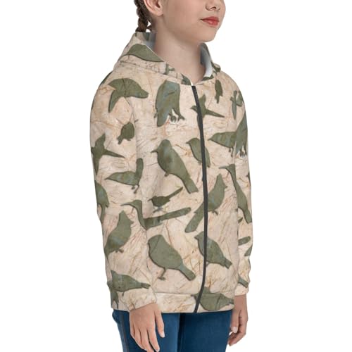 Birds Marble Relief Kid Hoodies Boys Zip Up Sweatshirts Girls Pullover with Pocket4