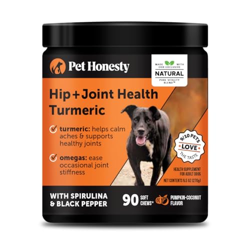 Pet Honesty Hip & Joint Turmeric Health - Joint Supplement for Dogs, Omega-3 Fish Oil, Turmeric to Support Overall Health & Ease Stiffness - Advanced Pet Mobility Support - 90 Ct (Pumpkin)