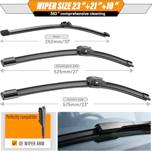 Image of OEM Windshield Wiper Blade Replacement for Mini Cooper Countryman 2017 2018 2019 2020 2021 2022 2023 Original Equipment All-Season Rear Wiper Blade Set 23+21+10 (Set of 3)