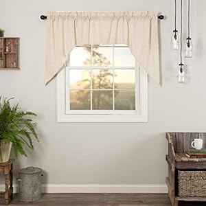 VHC Brands Farmhouse French Country Curtains Simple Life Flax Solid Swag Pair, Natural