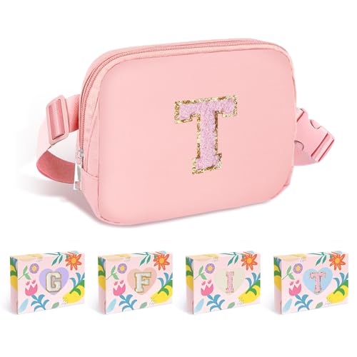 Image of COSHAYSOO Pink Fanny Pack for Girls Purse Crossbody Belt Bag with Initials, Personalized 6 7 8 9 10 11 12 Year Old Teen Girl Birthday Gift Ideas Christmas Gifts Preteen Tween Trendy Stuff Letter T