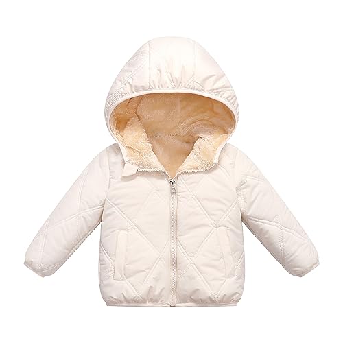 Toddler Boys Girls 𝗛ooded Jacket Long Sleeve Zipper Thick Fluff Coat Winter Windproof Warm Outwear with Pocket