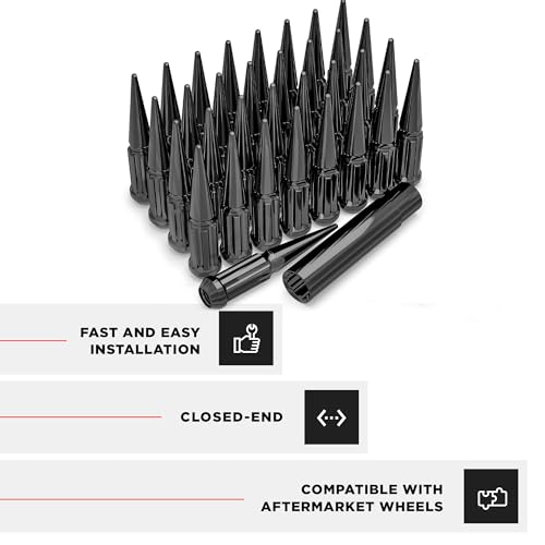Image of White Knight 3809XLBK-33AM Black M14x1.50 Solid Piece Spline Spike Lug Nut Set with Extra Spline Spike, 33 Pack