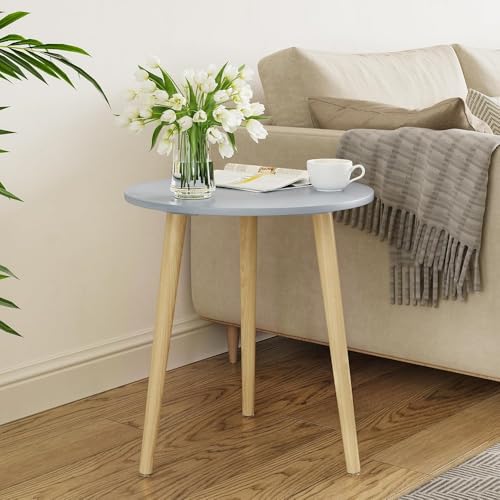Image of End Table Wooden Side Table Foldable Round Shaped Side Table /Tea Coffee Breakfast Table Modern Living Room,or Apartments (Grey Natural)