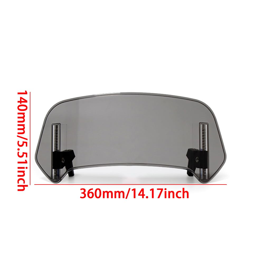 Parabrezza Moto per Yamaha Tracer 7 GT 7gt Tracer 7, Cupolino Parabrezza Moto Estensione del Parabrezza per Moto Moto Parabrezza Deflettori Deflettore Antivento per Moto,360mm-Gray