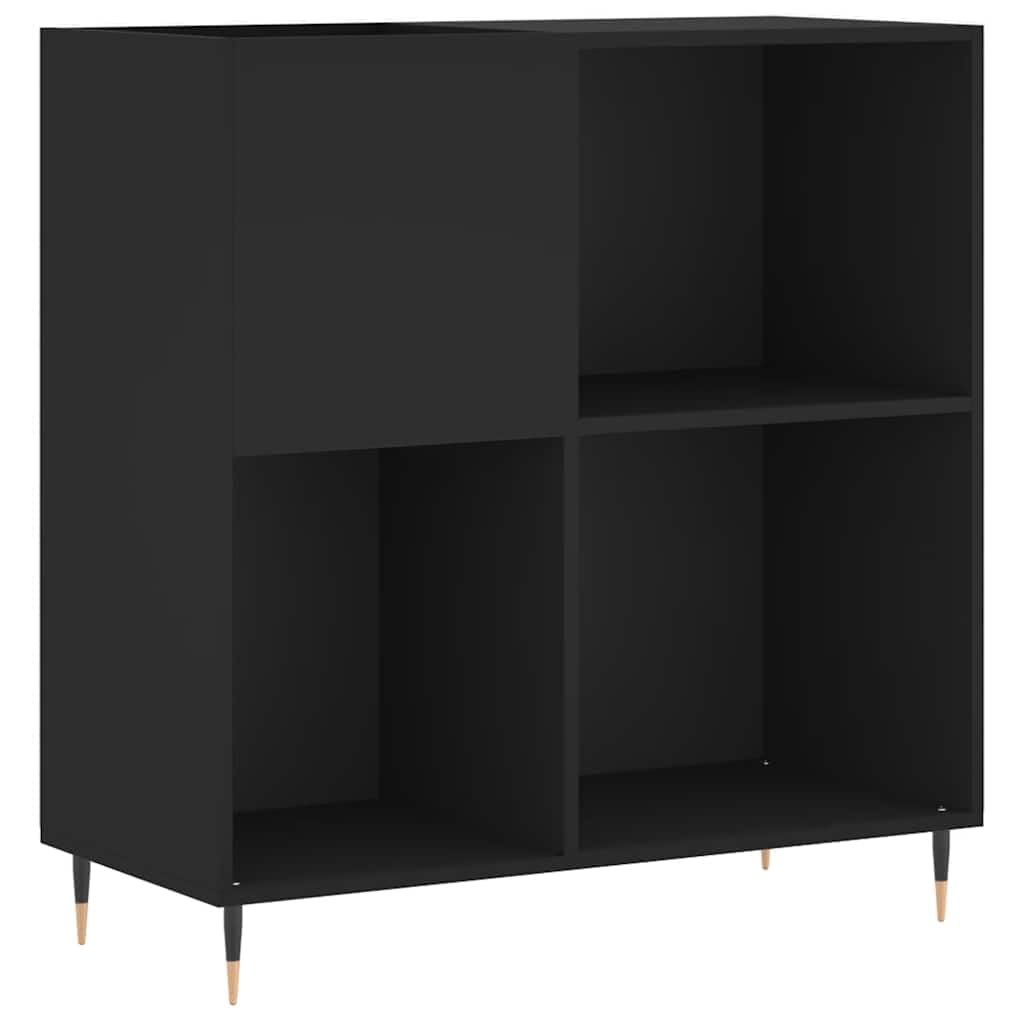 Armadio per vinili, 84,5 x 38 x 89 cm, in legno e ferro, con gambe per giradischi e vinili, colore: nero