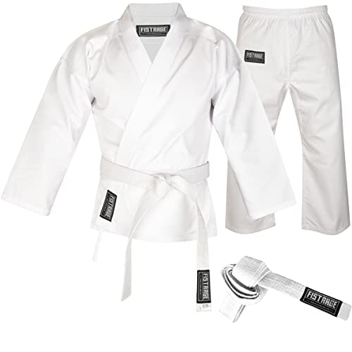 VELO FISTRAGE Karate Gi 8 oz Lightweight Uniform with Belt Soft Poly Cotton Blend Fabric for Martial Arts Beginner Training Suit (White, 2)