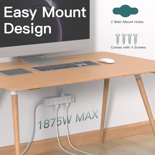 Image of Surge Protector Power Strip - 10 FT Extension Cord, Power Strip with 12 Widely AC Outlet 4 USB, Flat Plug Wall Mount Overload Protection, 1050J, Desk Charging Station for Home Office, ETL Listed,White