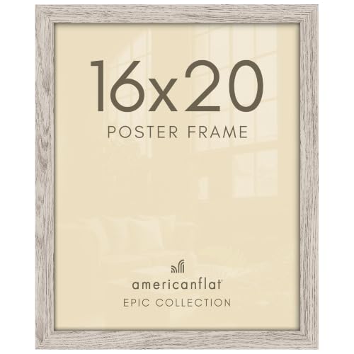 Image of Americanflat 16x20 Poster Frame - Driftwood Engineered Wood with Polished Plexiglass - Wide Picture Frame for Vertical or Horizontal Wall Display - Epic Collection - Driftwood