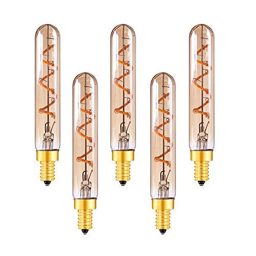 Bombilla tubular LED T20 / T6 - Bombilla de filamento espiral Edison LED de 2W - Equivalente de 15 vatios - Base de candelabro E14-2200K -No regulable - Paquete de 5 Cover