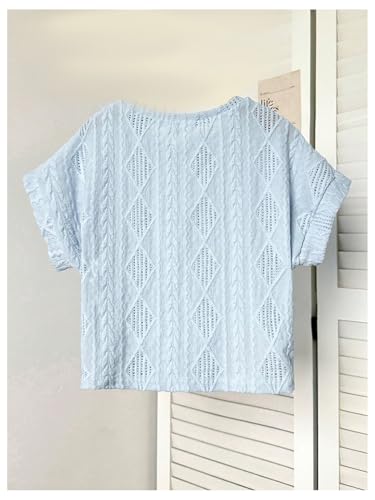 SHENHE Girl's Eyelet Crew Neck Dolman Sleeve T Shirt Summer Casual Loose Textured Tees2