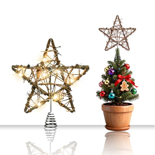 Christbaumschmuck Rattan-Naturstern mit Beleuchtung, Landhausstil...