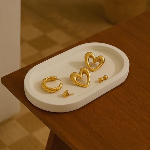 Image of Oval trinket tray for Jewellery, Bathroom Organizer Tray, Makeup and Table Organizer (18.8x10.5x2cm) (White)