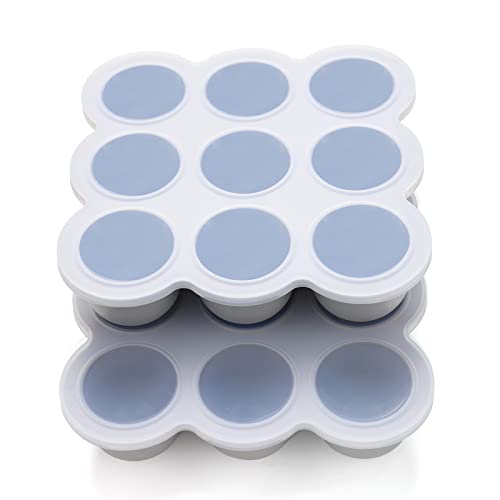 Image of KingKam Baby Food Storage Container 2 Pack - Silicone Freezer Tray with Clip-on Lid - Oven & Dishwasher Safe- 9x2.5oz Easy-Out Portions, 100% Food Grade Safe