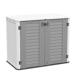 EAST OAK Outdoor Storage Shed, 4 x 3.4 FT Outdoor Storage Cabinet w/o Shelf, 34Cu.ft Horizontal Resin Tool Shed for Garden, Trash Cans, All-Weather Outdoor Storage Clearance, Lockable with Floor EAST OAK Outdoor Storage Shed 4 x 34 FT Outdoor Storage Cabinet wo Shelf 34Cuft Horizontal Resin Tool Shed for Garden Trash Cans All Weather Outdoor Storage Clearance Lockable with Floor
