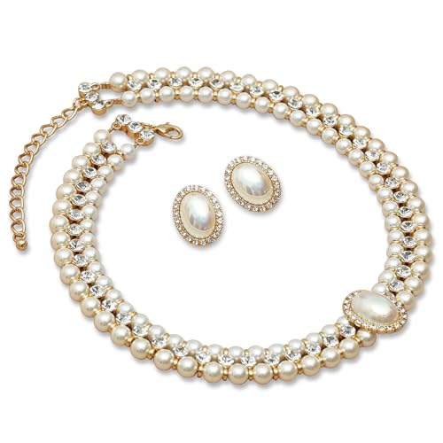 Costume Layered Twisted Gold Pearl Necklace Choker Chunky Glass S...