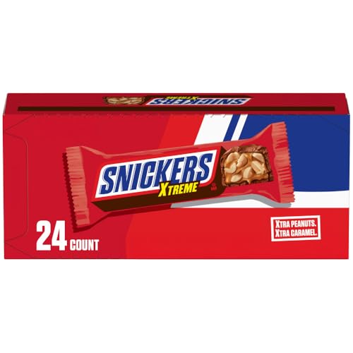SNICKERS Xtreme Peanut and Caramel Chocolate Candy Bar, 24 Count | Quick snack, chocolate bar, candy bars, chocolate snacks, peanut caramel candy bar, 1.55 oz - image 1