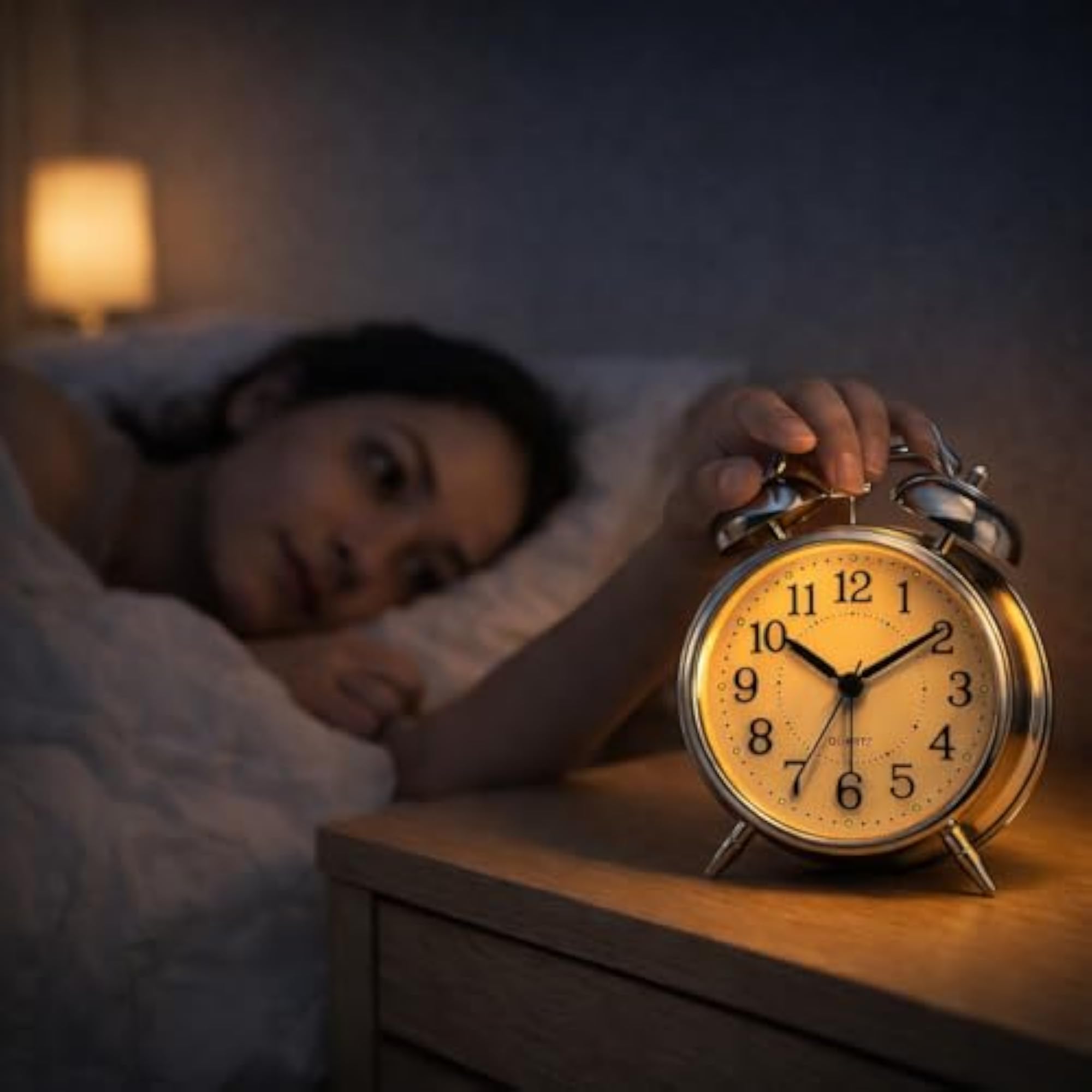 Classic Twin Bell Quartz Alarm Clock, Silent Analog