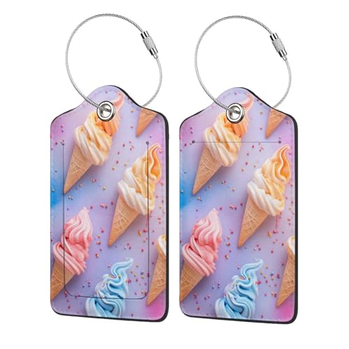 Fruit Ice Cream-1 2 Pack Luggage Tag for Suitcase, Luggage Tags for Suitcases,Leather Stainless Steel Loop Label Tag for Men Women Girlstravel Bag Suitcase